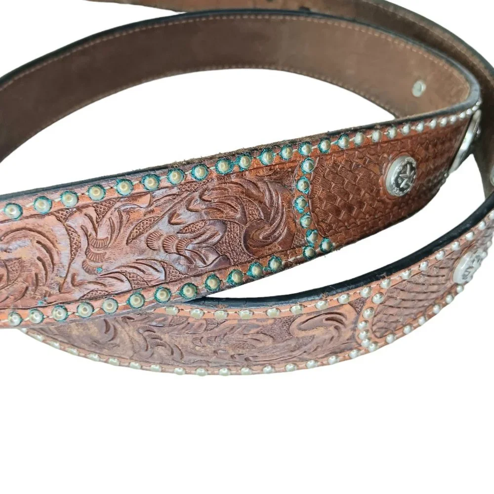 Vintage Handtooled Leather Belt Size 42